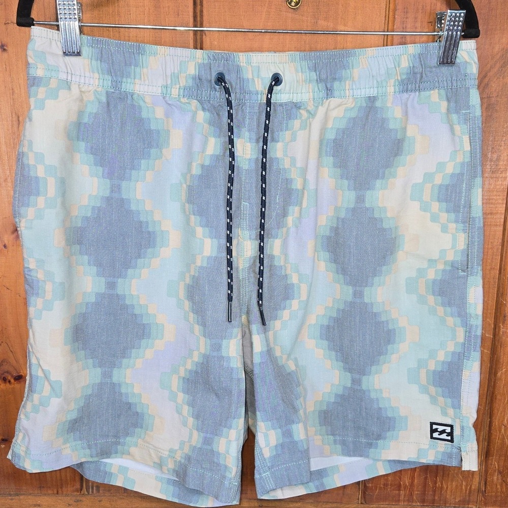 Billabong Mens Recycler Sun Layback Board Shorts Blue Geometric‎ Trunks Size M